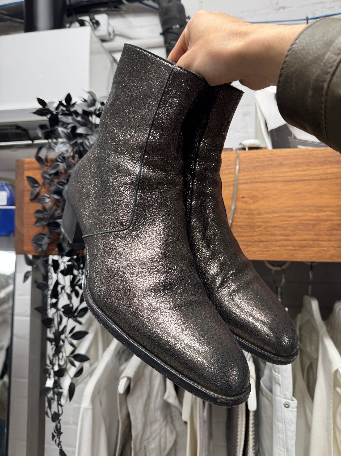 AW2016 Saint Laurent by Hedi Slimane ‘Crinkled Metallic’ Silver Wyatt Boots