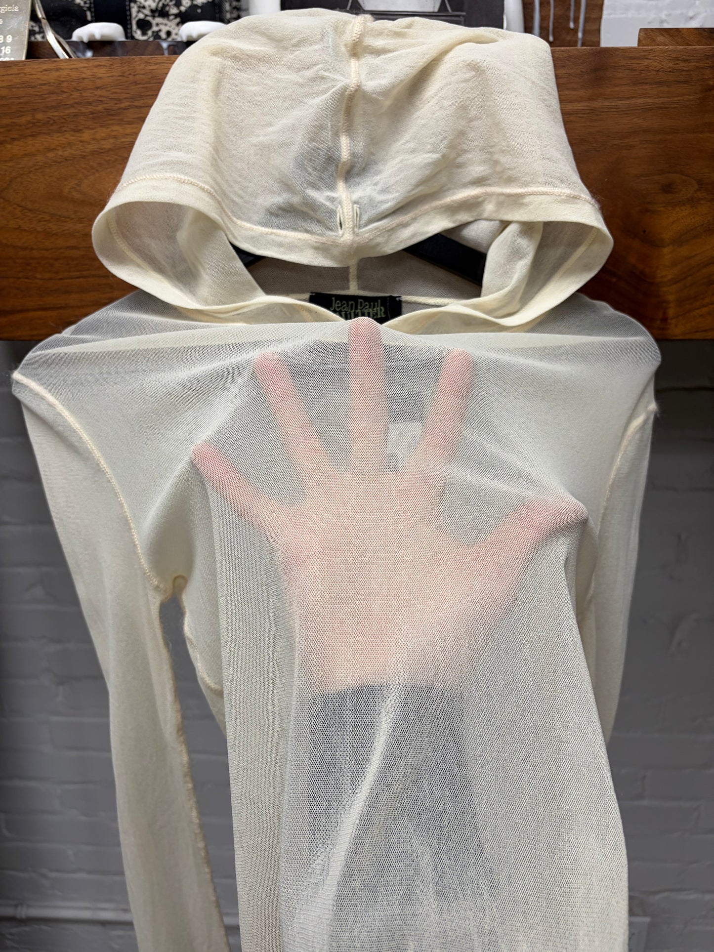 AW2004 Jean Paul Gaultier ‘Maille’ Mesh Hoodie with Lace Trim