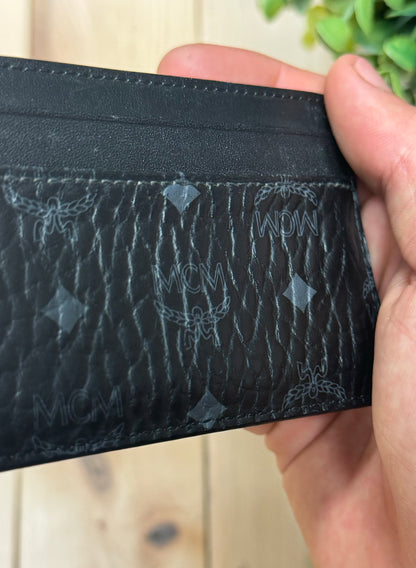 MCM Black/Grey Monogram Leather Cardholder Wallet