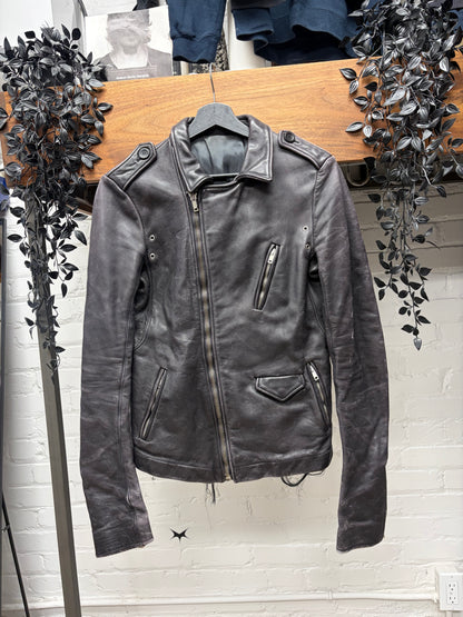 Rick Owens ‘Stooges’ Men’s Black/Purple Faded Calfskin Leather Biker Jacket