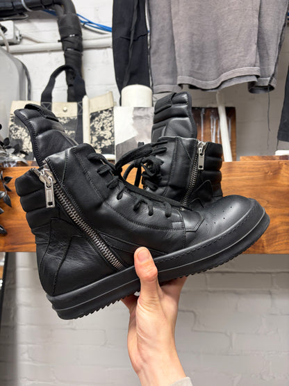 Rick Owens Black Leather ‘Geobasket’ High Top Sneakers
