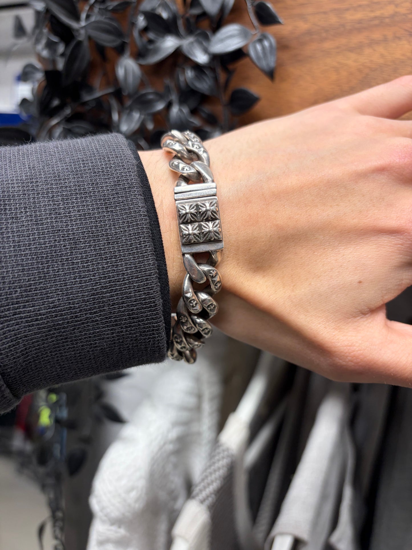 Chrome Hearts ‘Pyramid Link’ 925 Silver Cuban Link Bracelet