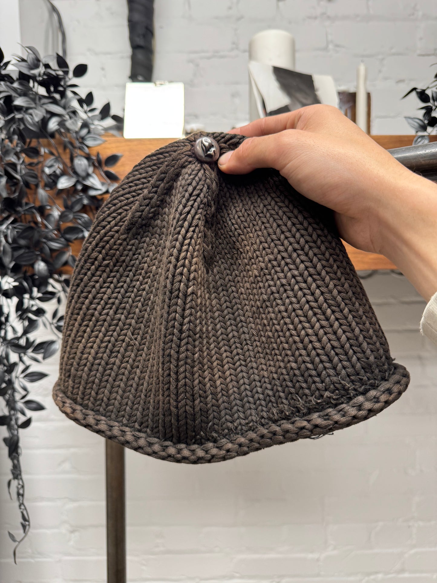 Vintage Chrome Hearts ‘Rolling Stones’ Leather Patch ‘Sun Faded’ Brown Beanie