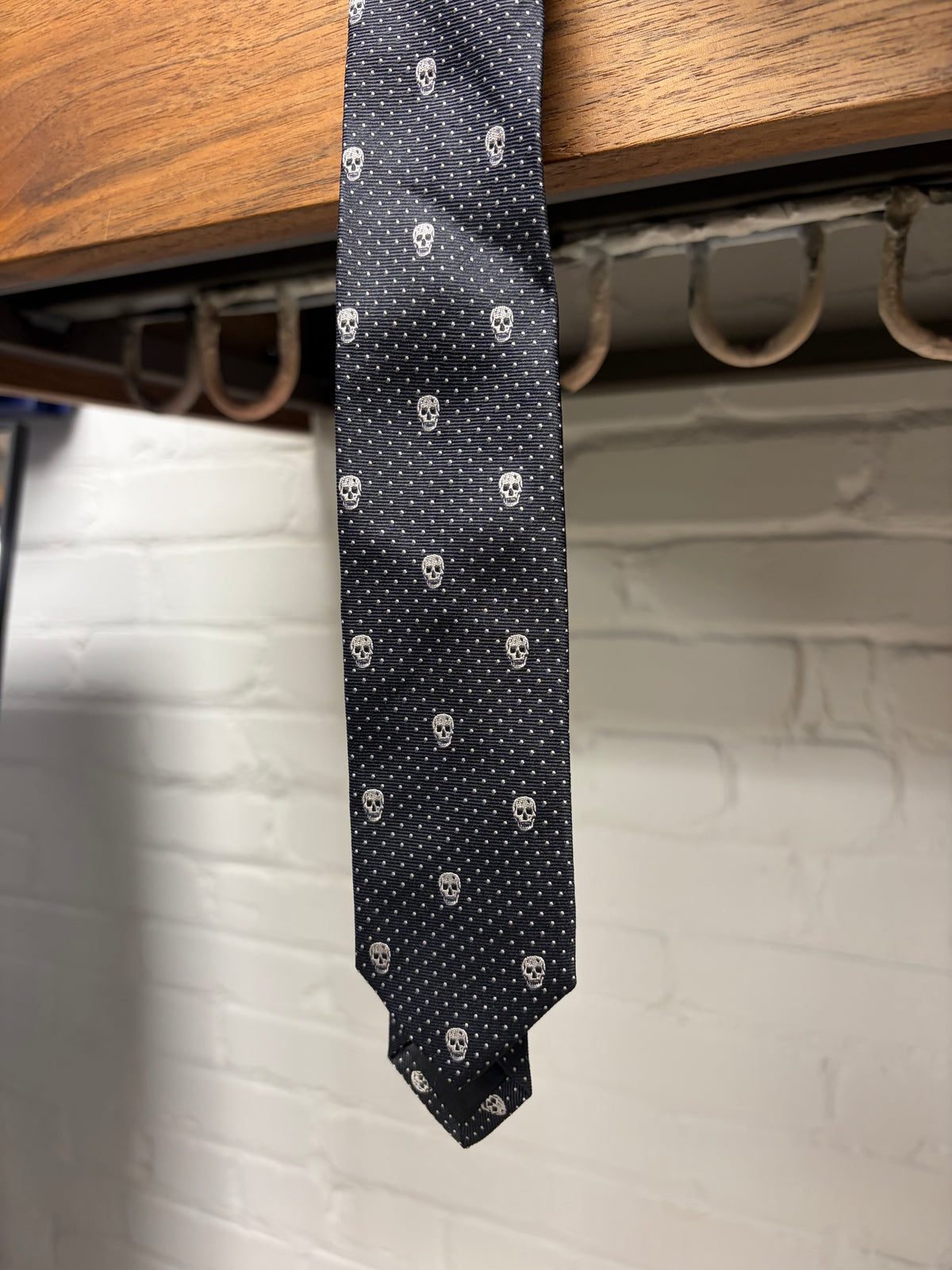 Alexander McQueen ‘Skull Pattern’ Polka Dot Black Skinny Tie
