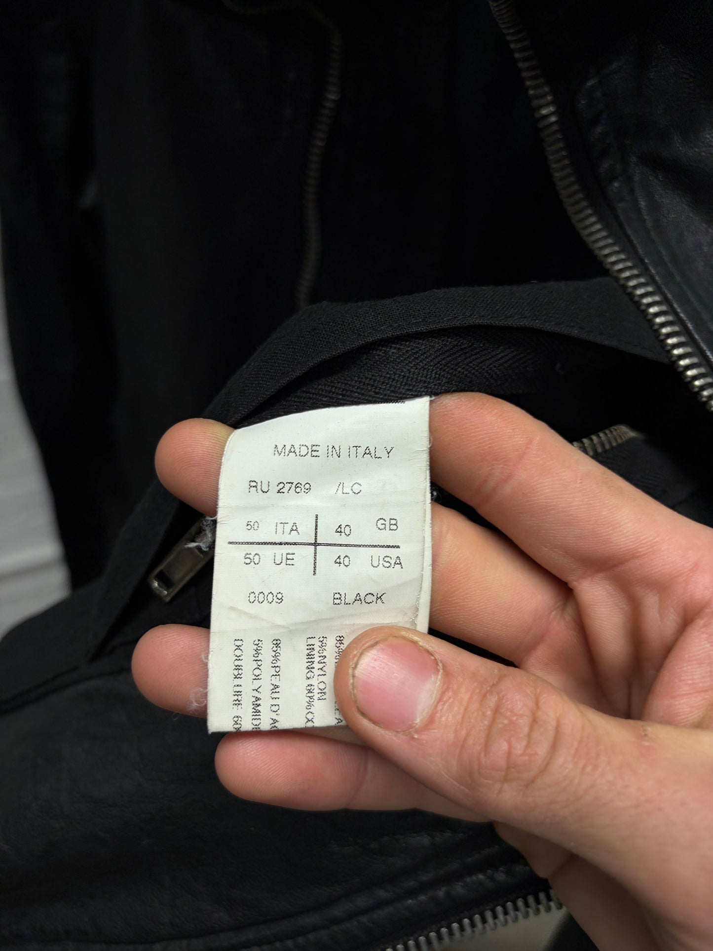 Rick Owens High Neck Leather/Down Filled Jacket