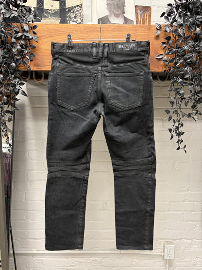 Balmain Waxed Black Skinny Cut Biker Denim