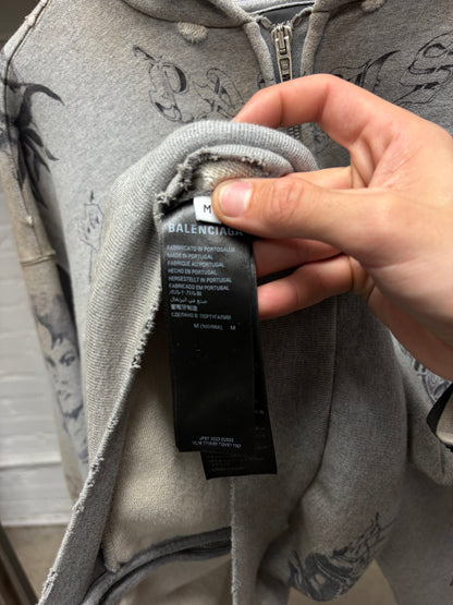 SS2024 Balenciaga ‘Tattoo’ Grey Zip Up Hoodie