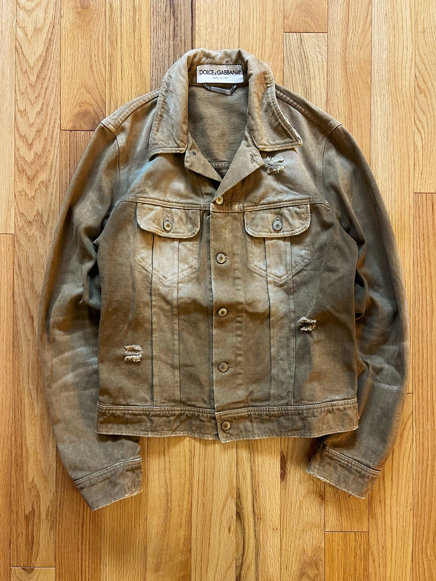 2000s Dolce & Gabbana Dirt Wash Brown Denim Trucker Jacket