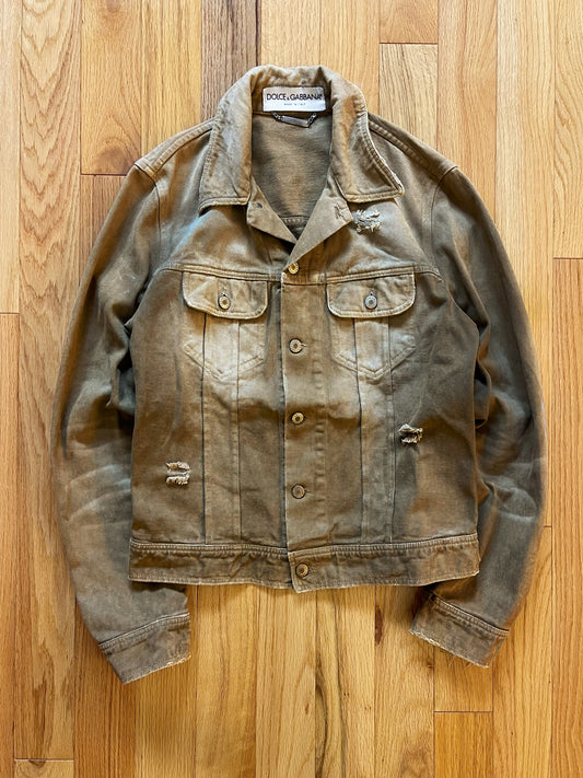 2000s Dolce & Gabbana Dirt Wash Brown Denim Trucker Jacket