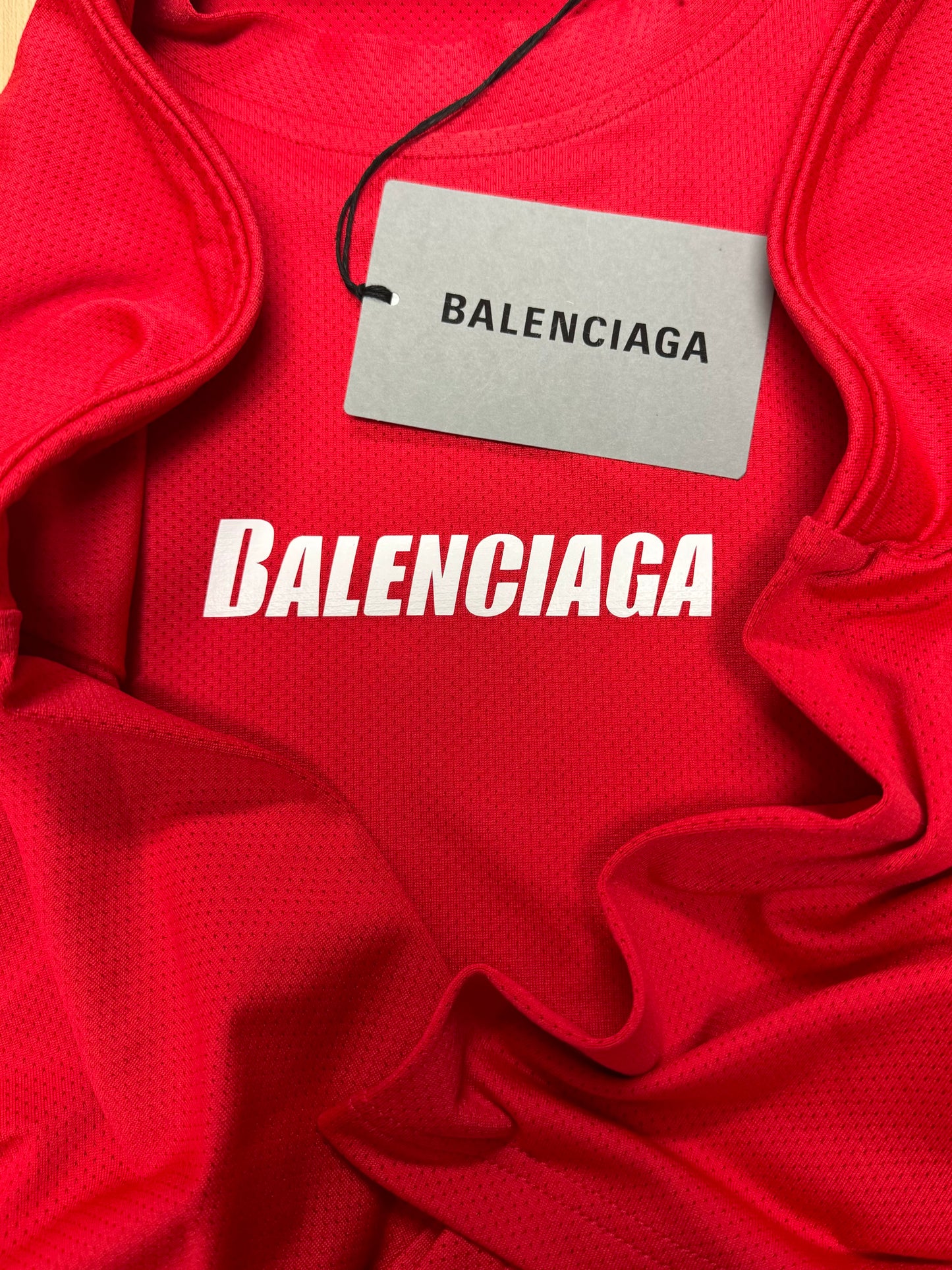 Balenciaga Red Mesh Logo T-Shirt