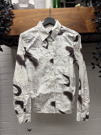 SS2010 Prada ‘Pencil Sketches’ White Graphic Button Up Shirt