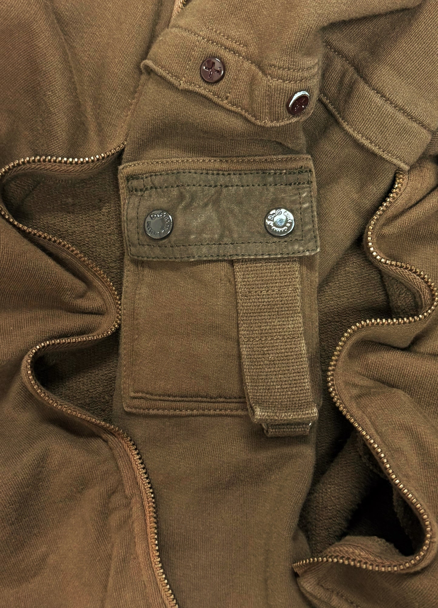 Dolce & Gabbana Military Pocket Washed Brown Zip Up Sweater