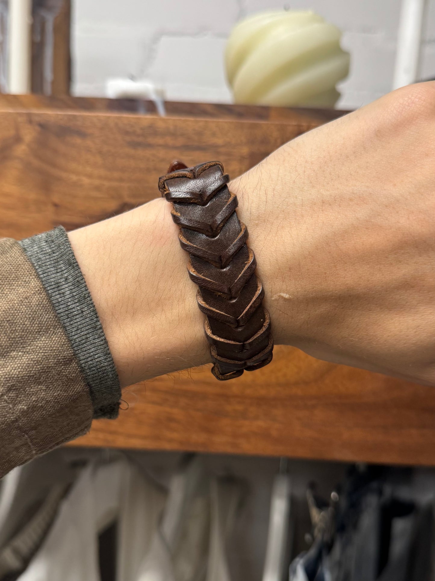Maison Margiela ‘Braided’ Brown Leather Snap Bracelet
