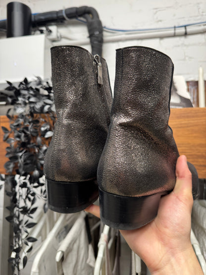 AW2016 Saint Laurent by Hedi Slimane ‘Crinkled Metallic’ Silver Wyatt Boots