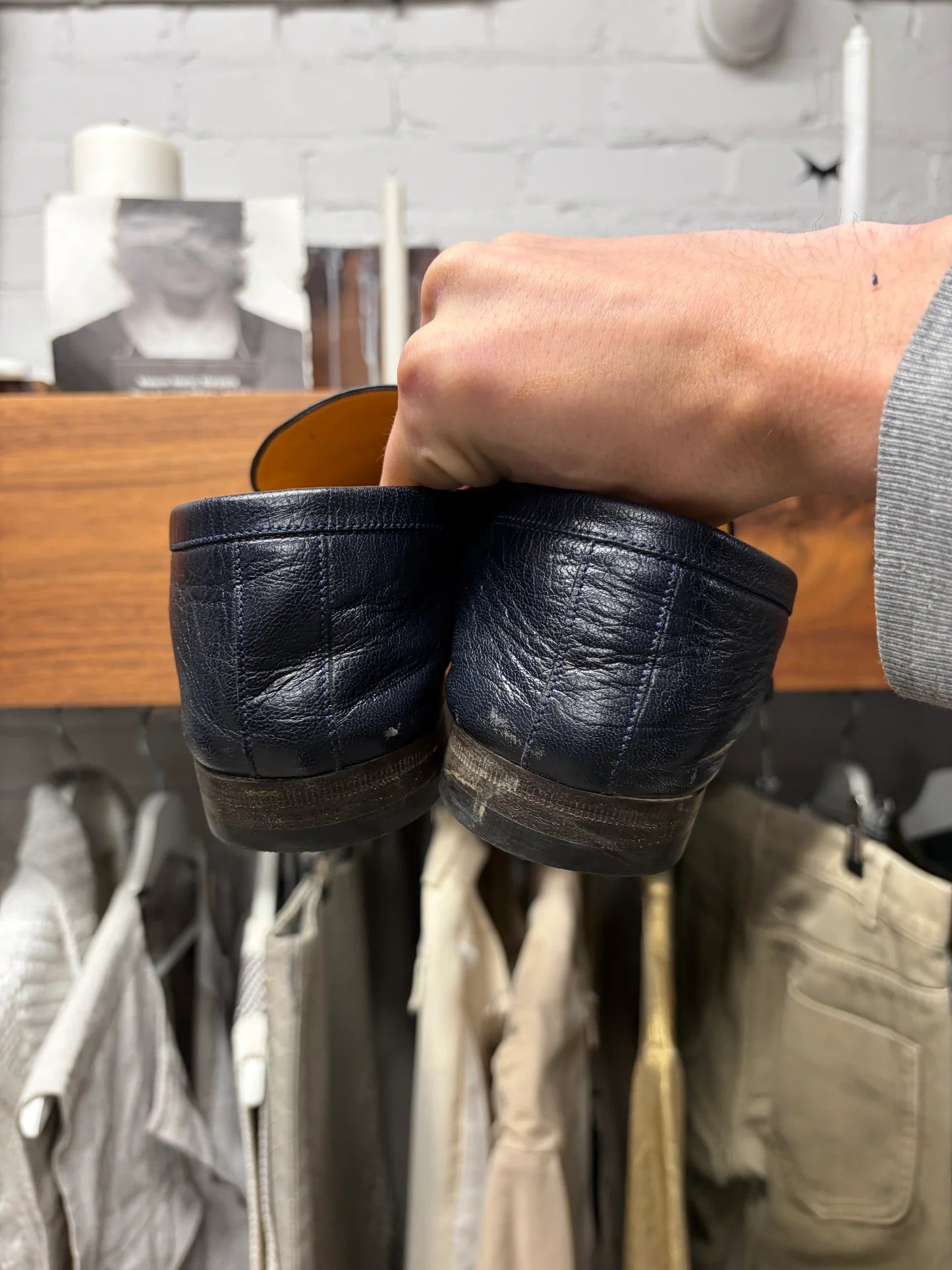 Gucci ‘Quentin’ Blue Leather Wood Sole Loafers