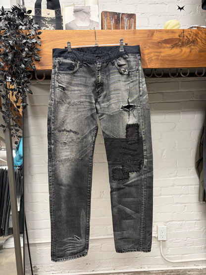Neighborhood Patchwork Distressed Black Bootcut Denim