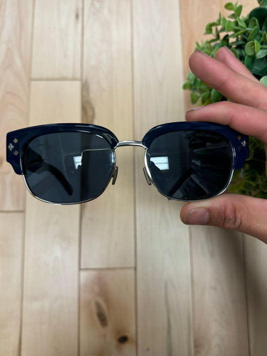 Dior ‘CD Diamond’ Blue/Silver Clubmaster Half-Rim Sunglasses