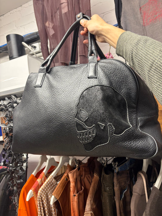 AW2014 Yohji Yamamoto Pour Homme ‘Skull Head’ Black Leather Top Handle Bowling Bag