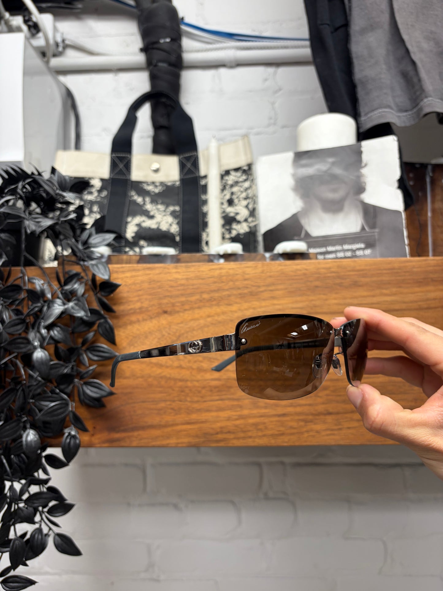 Gucci Brown Tinted/Silver Frame Rimless Sunglasses