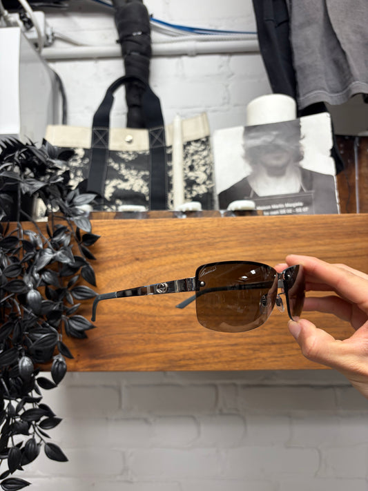 Gucci Brown Tinted/Silver Frame Rimless Sunglasses