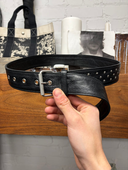 Saint Laurent Black Lambskin Leather Silver ‘Star Studded Belt