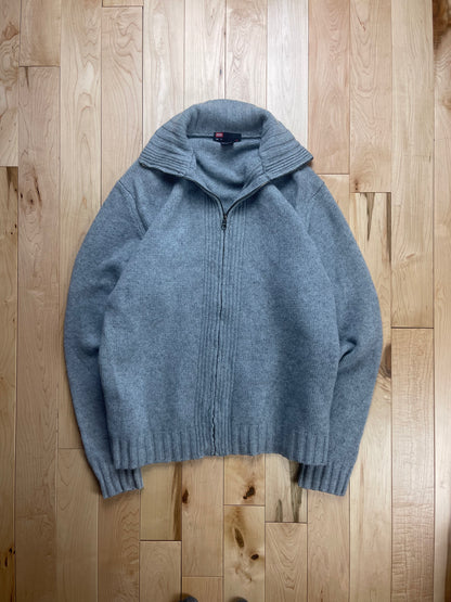 Diesel Ribbed Wool Heather Grey Zip Up Sweater