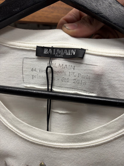 SS2016 Balmain ‘Thorn Crest’ White Logo Graphic T-Shirt