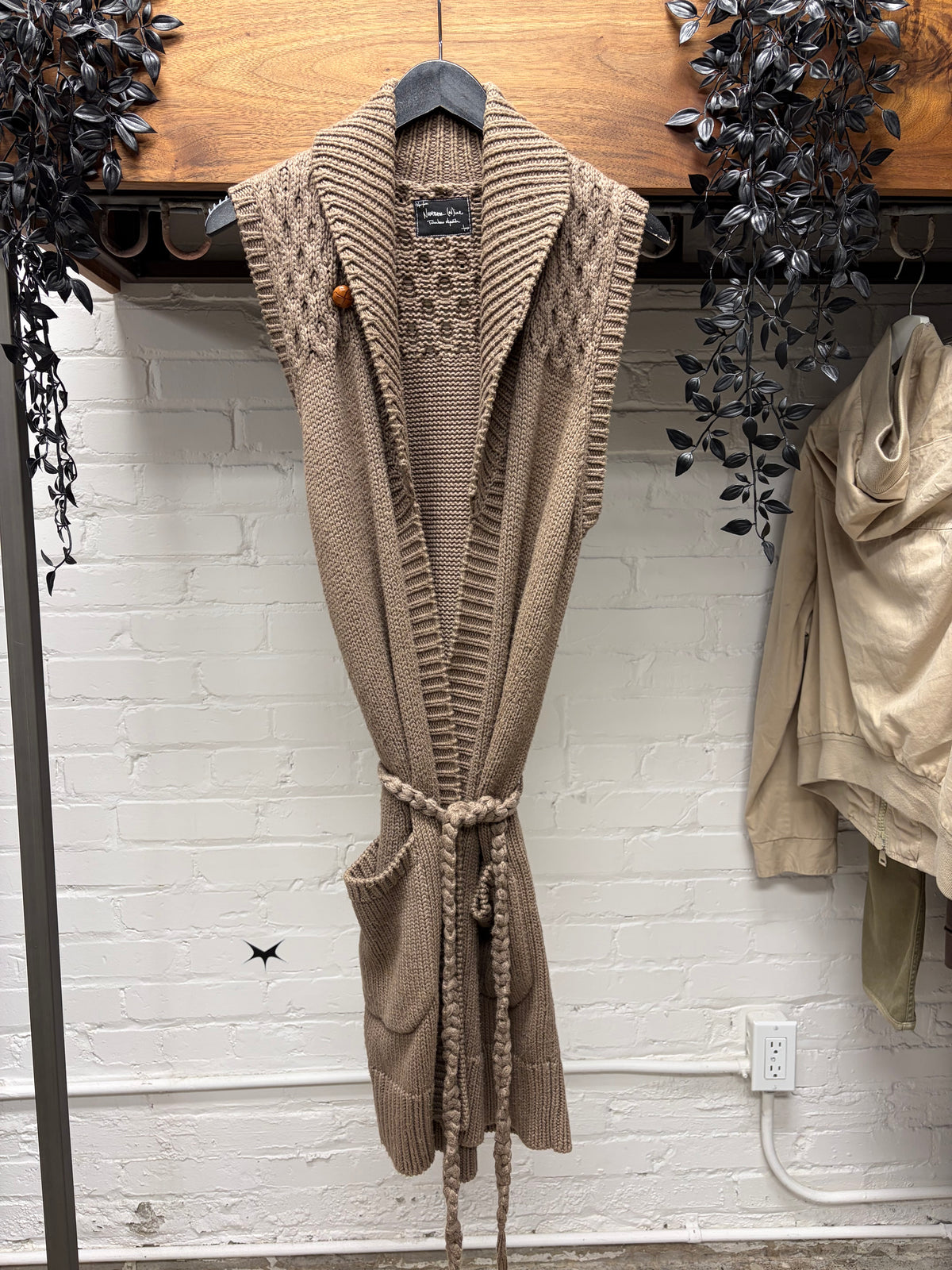 Number (N)ine ‘About a Boy’ Cable Knit Brown Sleeveless Robe with Rope Tie Waist Cinch