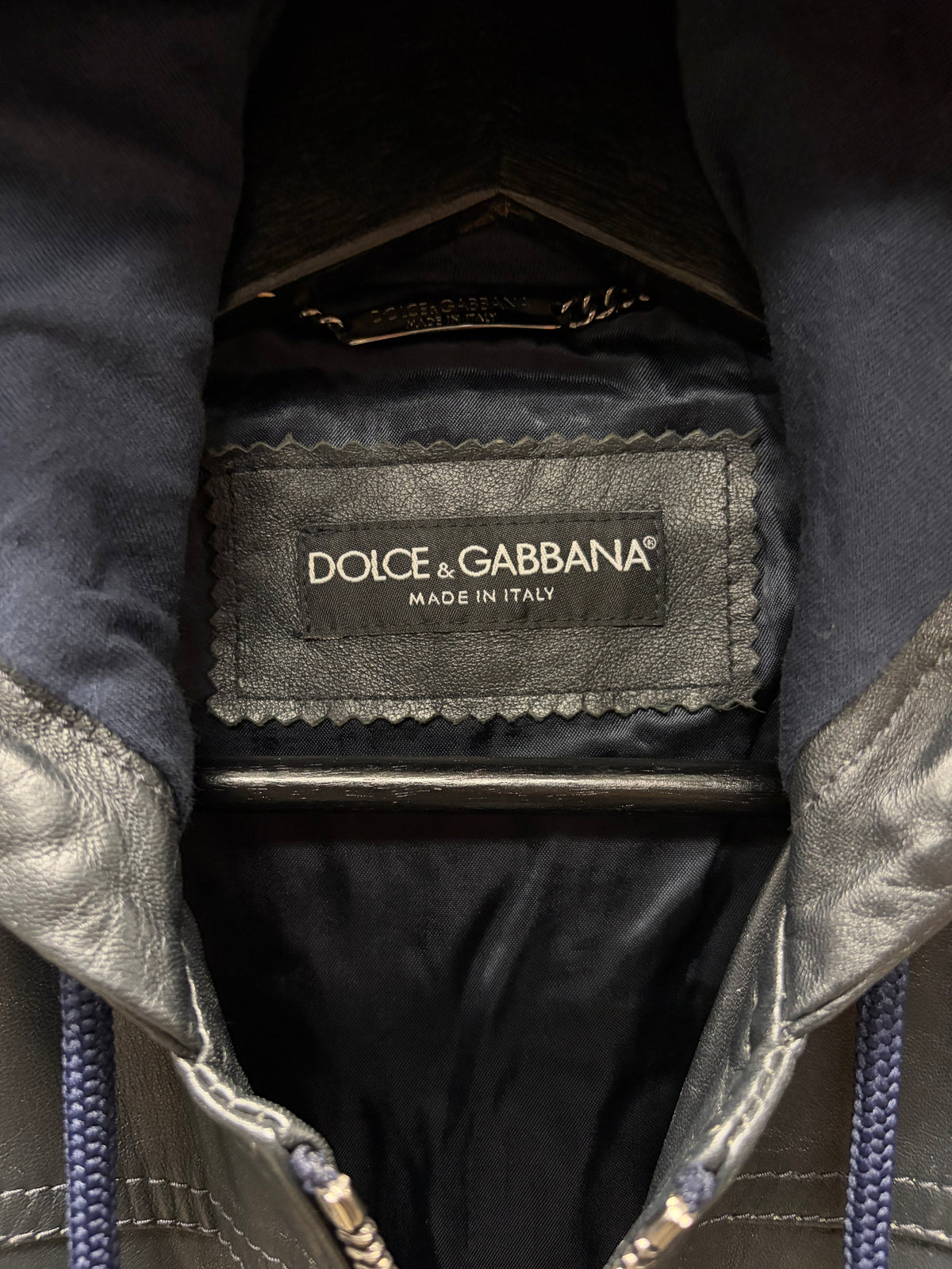 2000s Dolce & Gabbana ‘Mainline’ Hooded Lambskin Leather Cargo Bomber Jacket