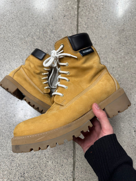 Vetements ‘Timberland’ Tan Suede Combat Boots