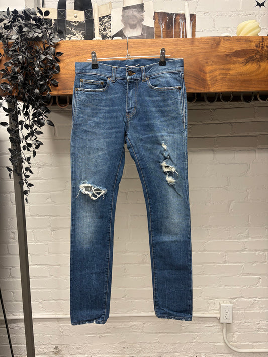 AW2018 Saint Laurent ‘D02’ Classic Blue Distressed Skinny Jeans