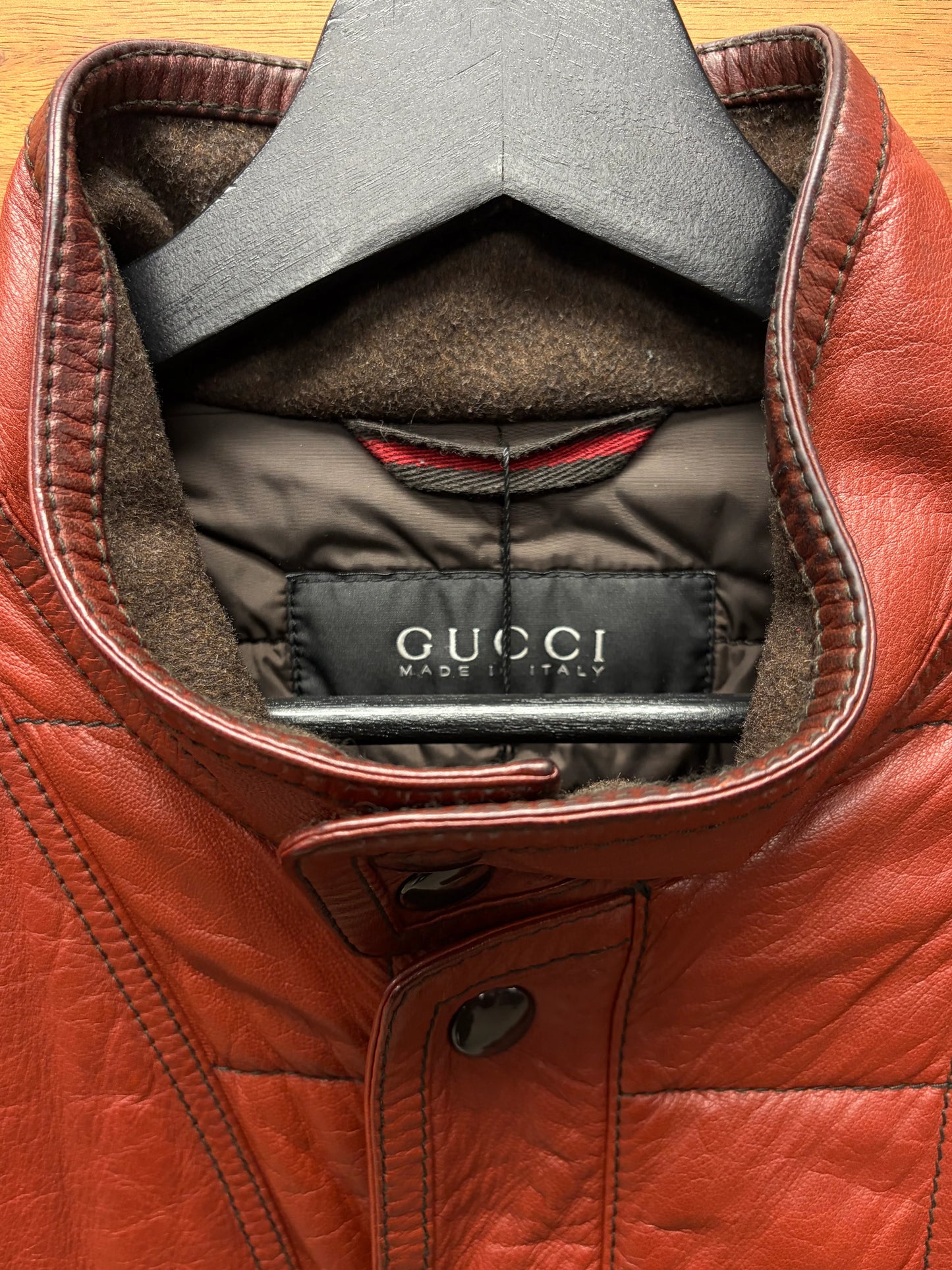 Gucci ‘Aged Red’ Military Inspired Quilted Leather Jacket