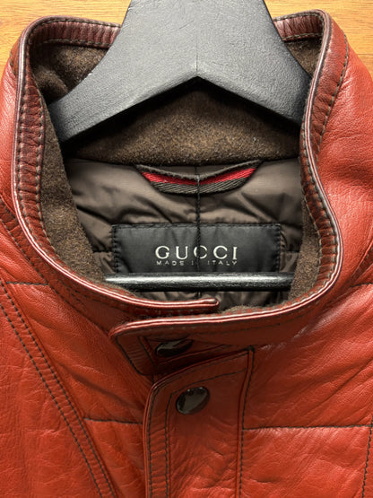 Gucci ‘Aged Red’ Military Inspired Quilted Leather Jacket