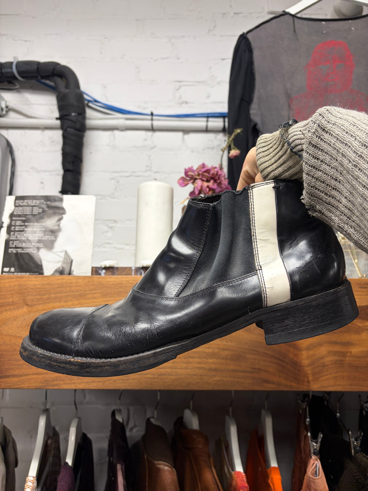 Vintage Miu Miu ‘Marching Stripe’ Black Leather Derby Boots