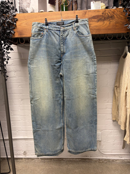 2023 Balenciaga 'Double Leg' Dirt Washed Blue Wide Leg Denim