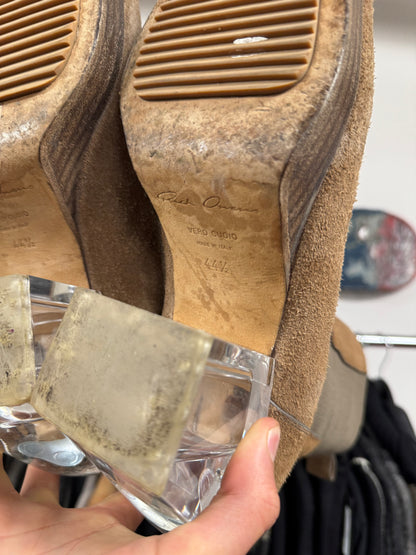 Rick Owens Brown Suede Clear Cuban Heel Platform Boots