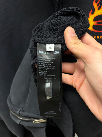 SS2024 Balenciaga ‘Unity Flame’ Distressed Black Pullover Hoodie
