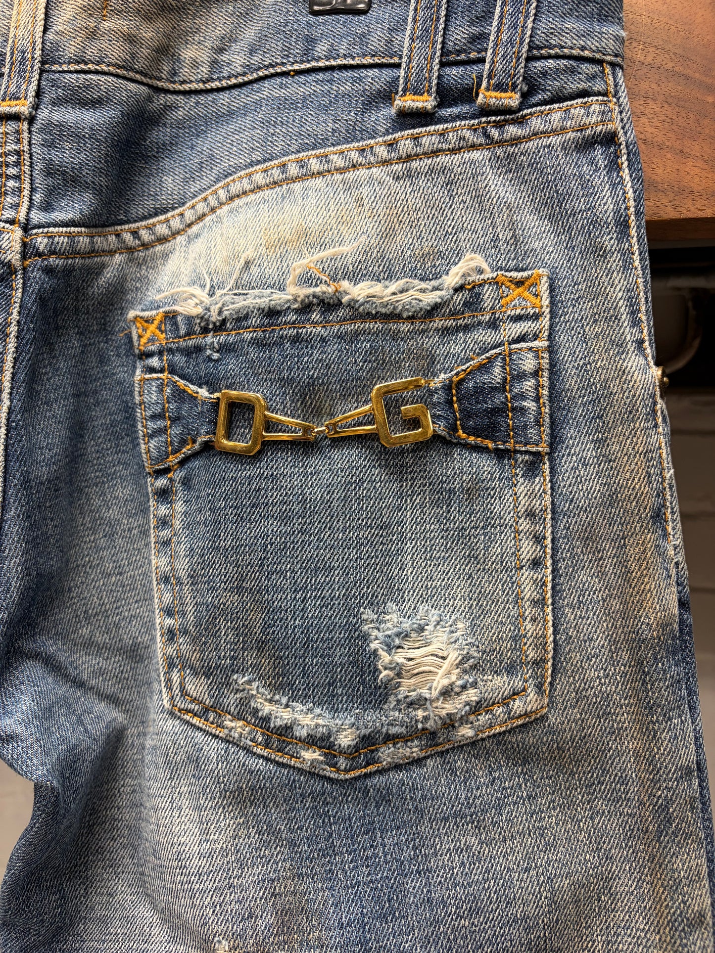 2000s Dolce & Gabbana ‘Horsebit’ D&G Logo Mudwash Blue Denim