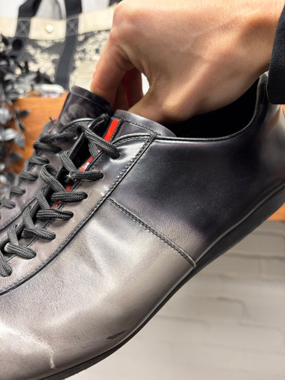 AW2007 Prada Gradient Grey/Midnight Black Leather Low Top Sneakers