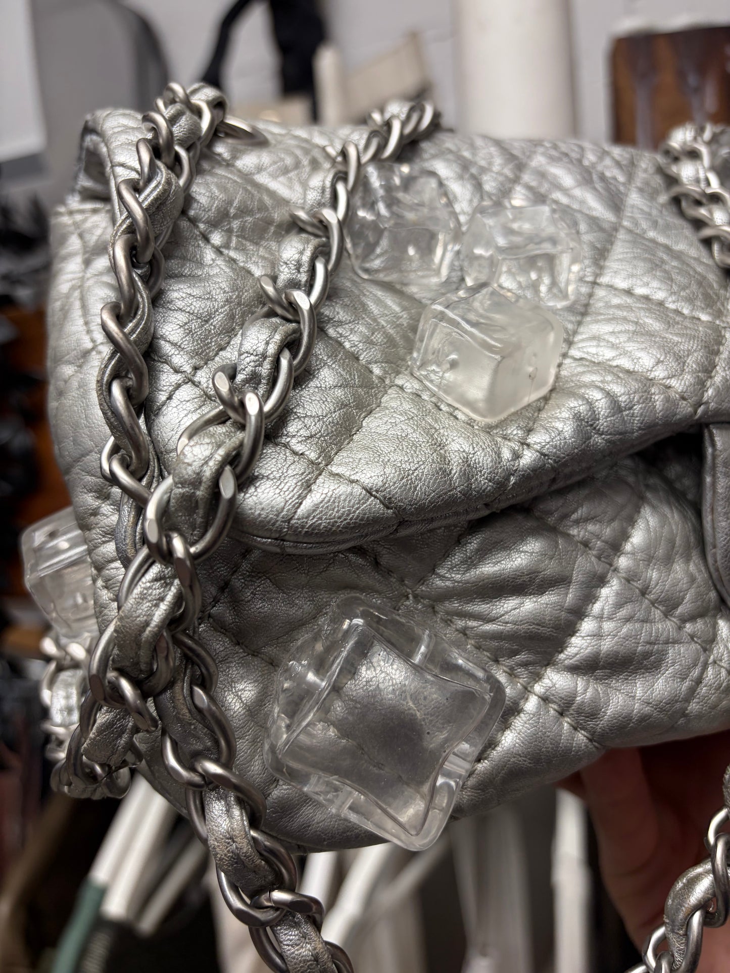 2011 Chanel ‘Ice Cube’ Silver Medium Top Flap Leather Bag