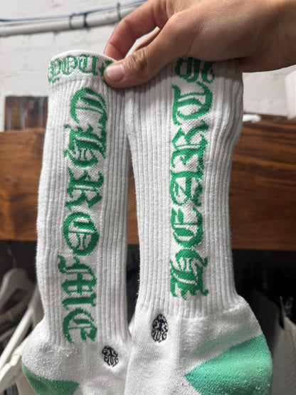 Chrome Hearts ‘Script Logo’ White/Green Ribbed Cotton Socks