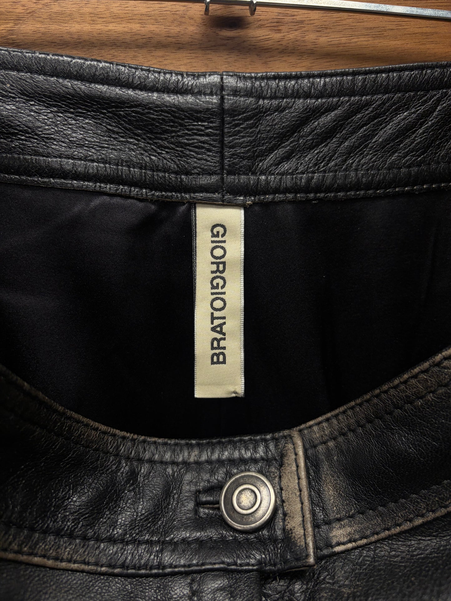 Giorgio Brato Naturally Faded Black Leather Flared Leg Pants