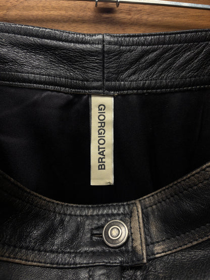 Giorgio Brato Naturally Faded Black Leather Flared Leg Pants