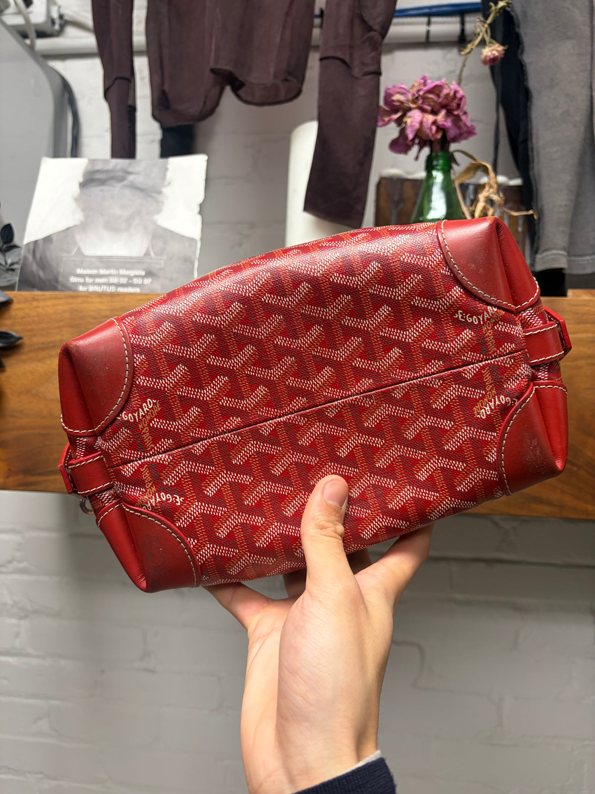 Goyard ‘Boeing 25’ Red Monogram Canvas Bag with Silver Hardware