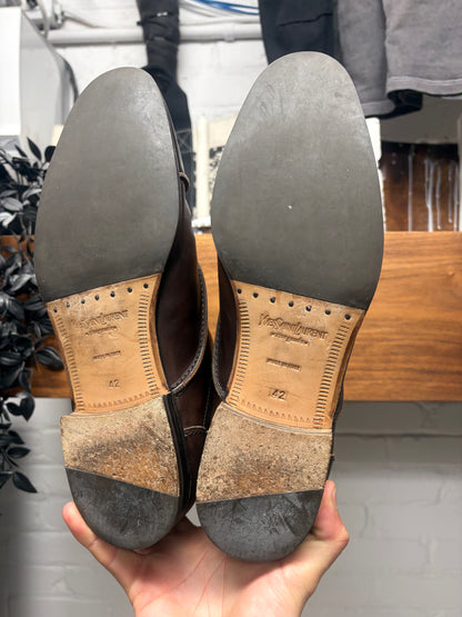 2000s Yves Saint Laurent Rive Gauche Two Tone Brown Leather Chelsea Boots