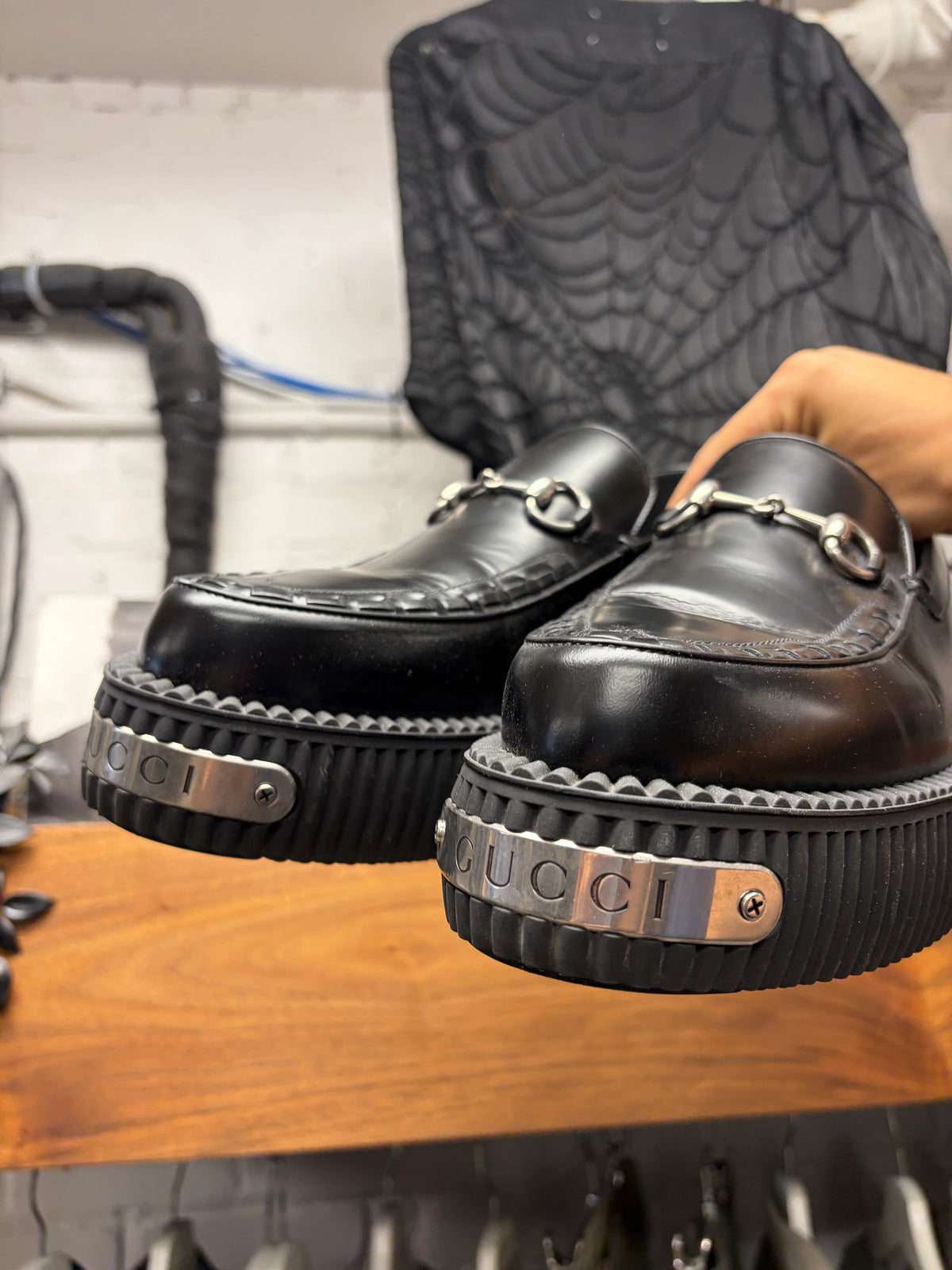 Gucci Black Patent Leather ‘Creeper’ Platform Horsebit Loafers