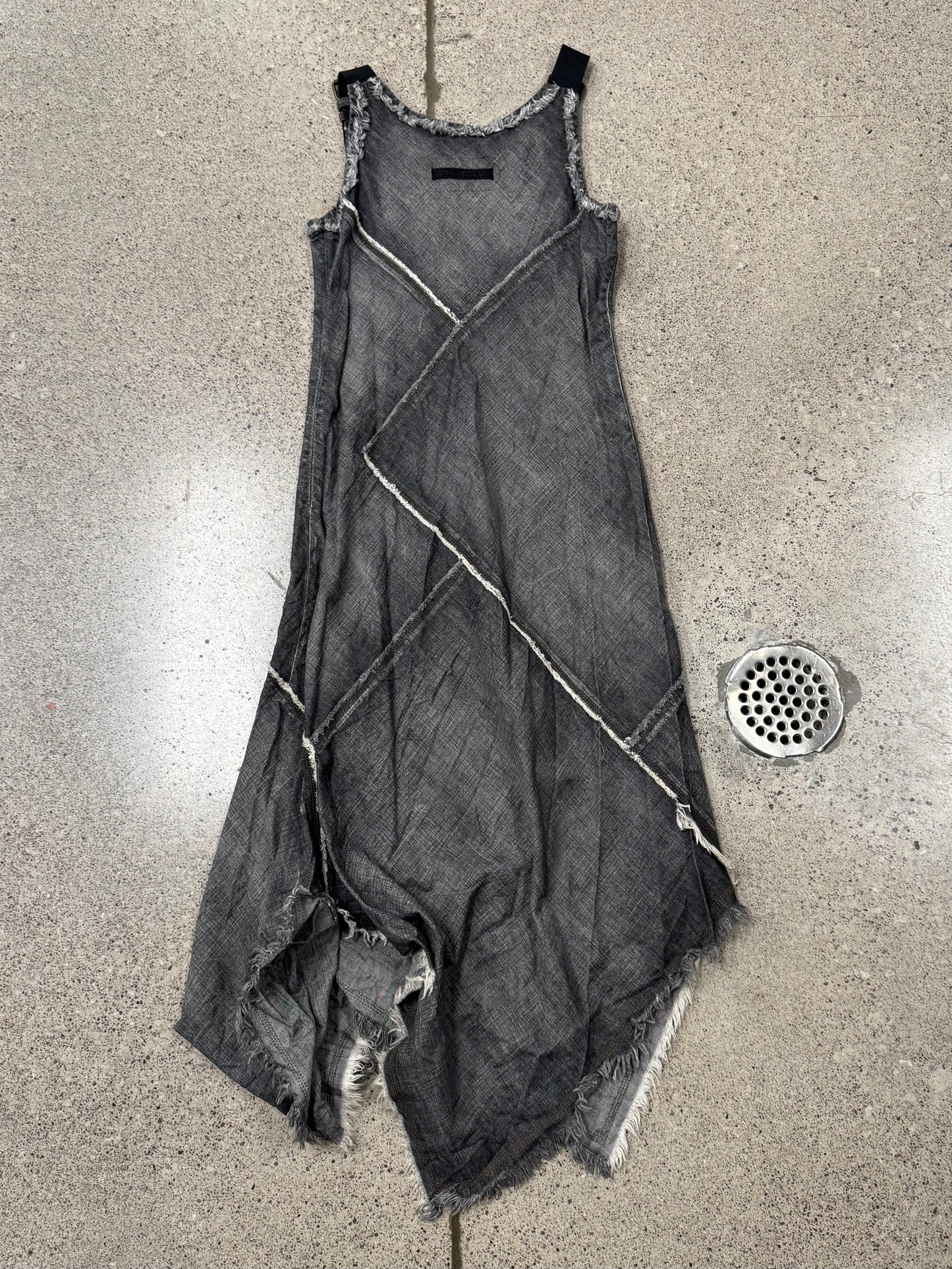 Vintage Jean Paul Gaultier ‘Fringed Raw Seam’ Spiral Cut Denim Dress