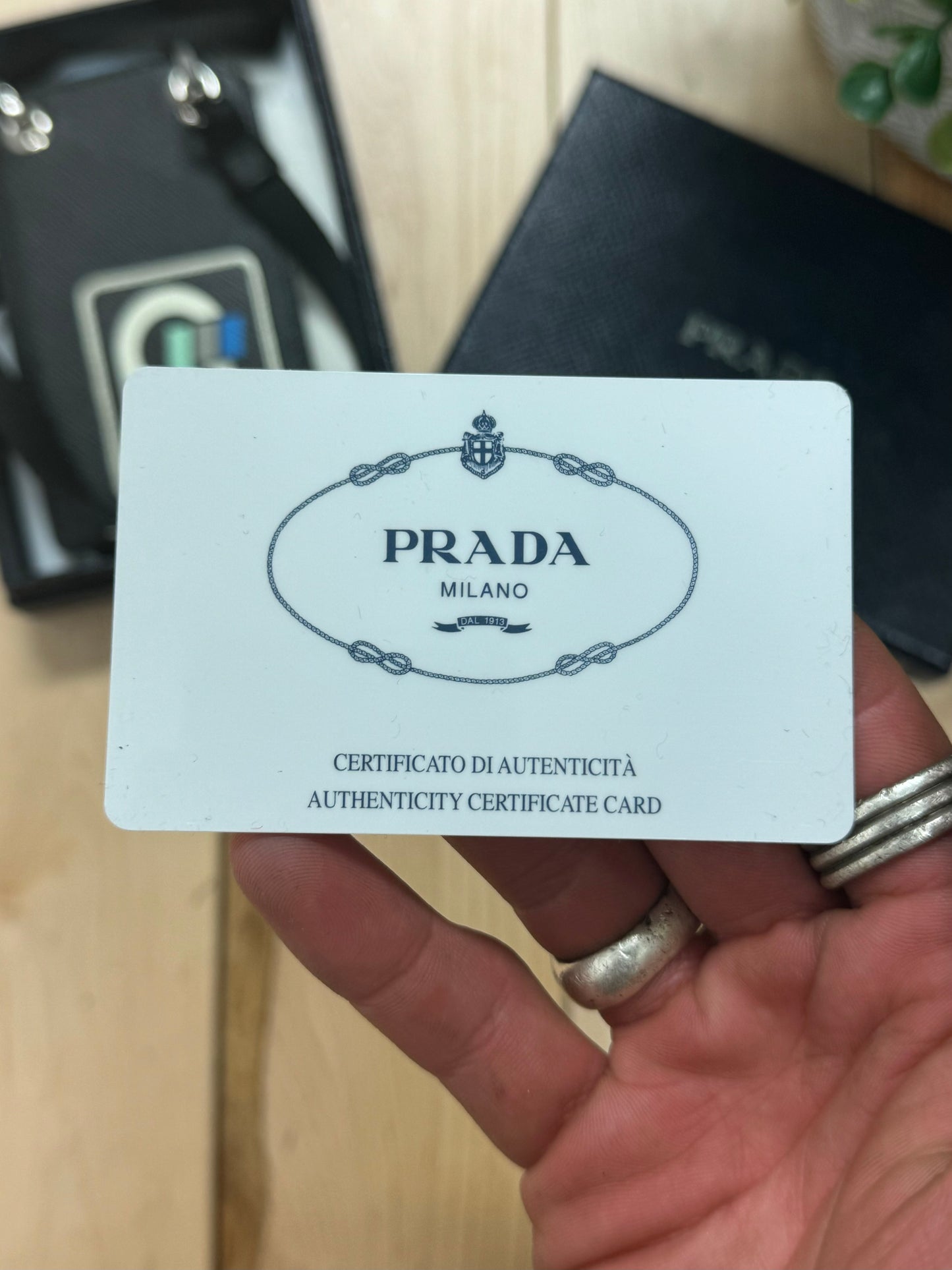 2018 Prada Saffano Leather ID Holder + Lanyard