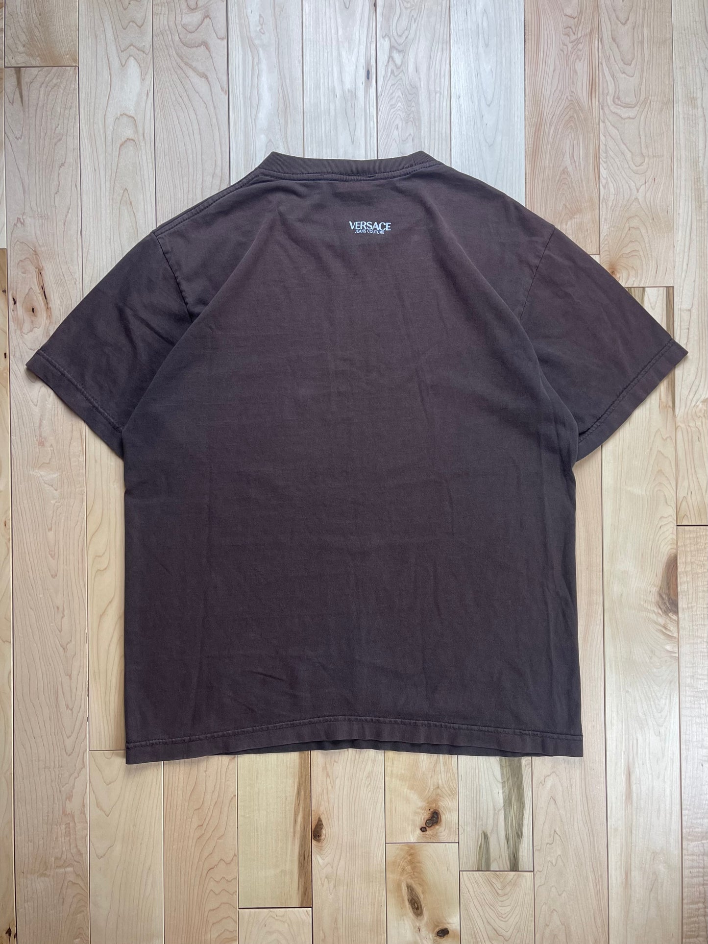 Vintage 1990s Versace Jeans Couture Washed Brown Logo T-Shirt