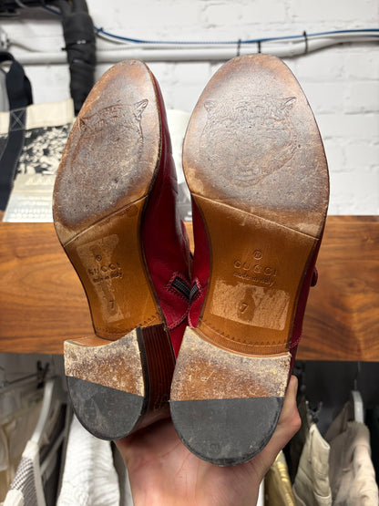AW2019 Gucci by Alessandro Michele ‘Sucker’ Red Platform Leather Pointed Toe Boots